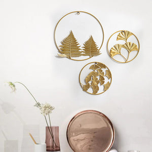 wall hanging metal round decor leaves