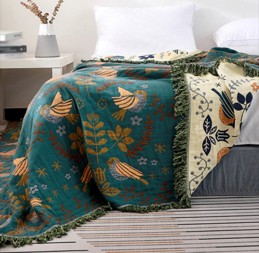 Double-sided cotton bedspread BIRDS