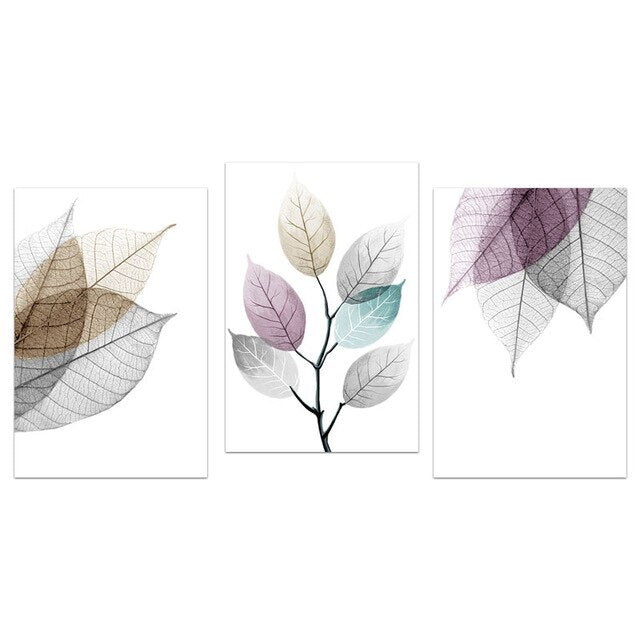 wall decor canva paintings watercolor leaves 3 piece set