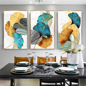 Wall decor canvas painting ginkgo tree leaves 3 pieceset