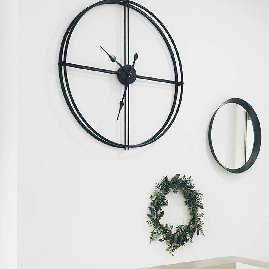 oversized metal black round wall clock