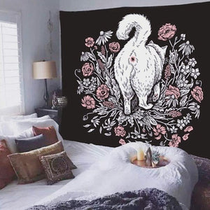 black cat oversized wall hanging tapestry