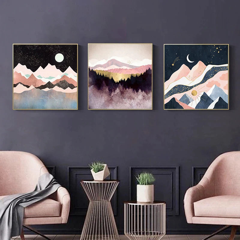 wall decor 3 picture set moon mountains