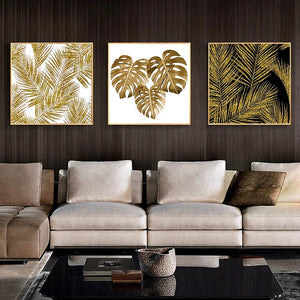 wall decor canva paintings, abstract design, golden  palm leaves