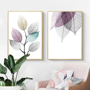 wall decor canva paintings watercolor leaves 2 pieces