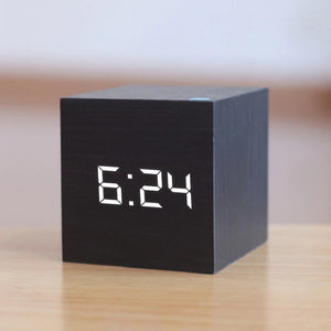 Digital Alarm Clock Wooden Cube