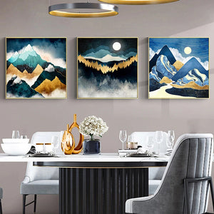 3 picture set canvas mountains moon blue landscape