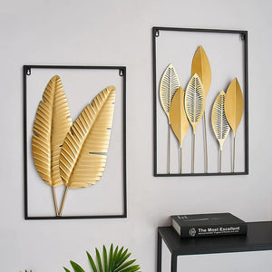 wall hanging metal decor golden leaves