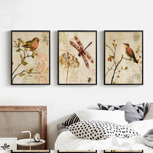 wall art vintage canvases birds