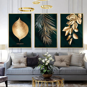 3 pieces wall art paintings set black gold