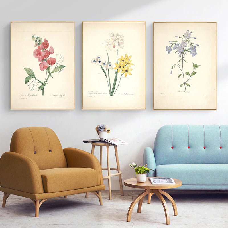 vintage wall poster flowers 3 piece