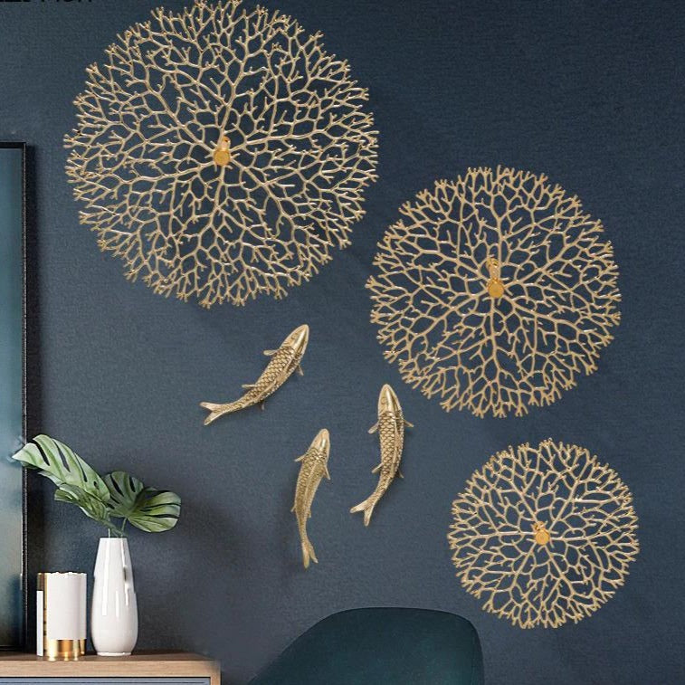 wall hanging metal decor golden coral
