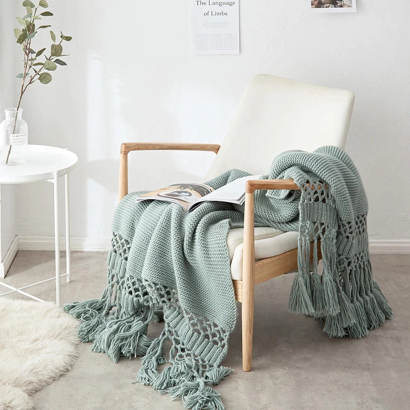 sea green knitted  throw blanket