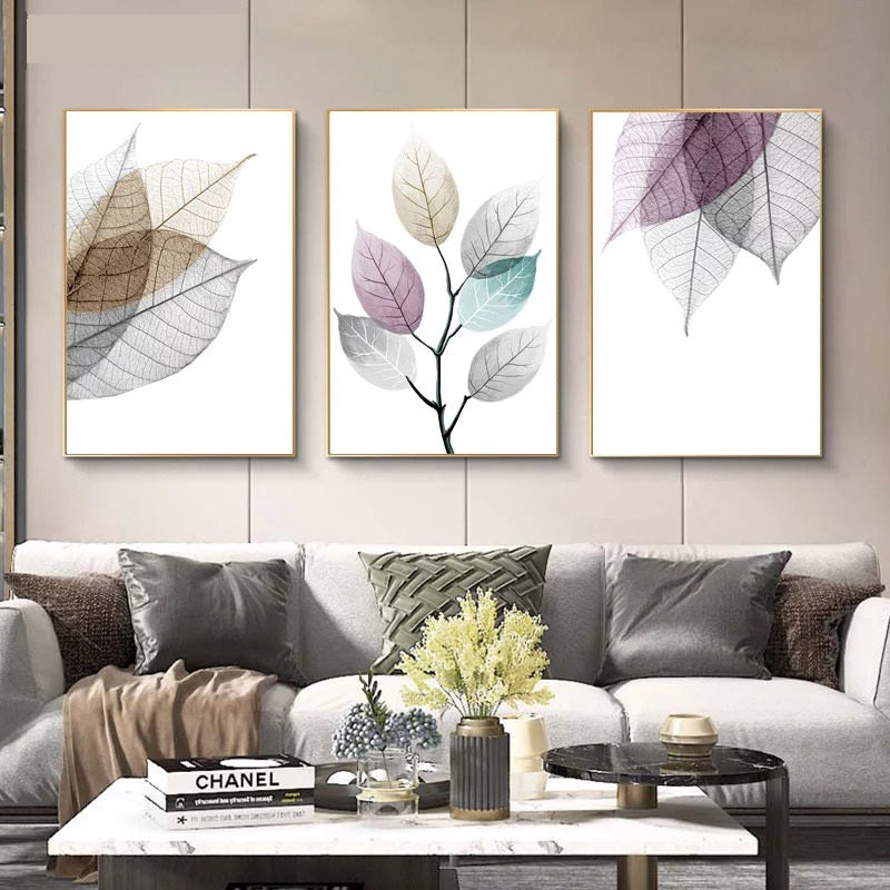 wall decor canva paintings set watercolor leaves