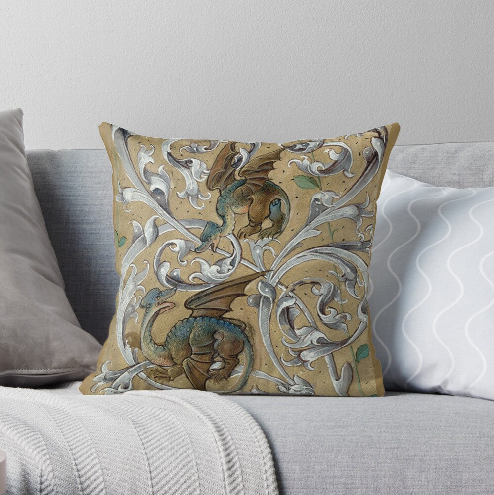 decorative pillowcase medieval dragons pattern